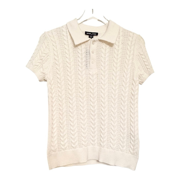 NWT Women's Nautica Jeans Ivory Cable-Knit Short Sleeve Polo Sweater S - Picture 2 of 12